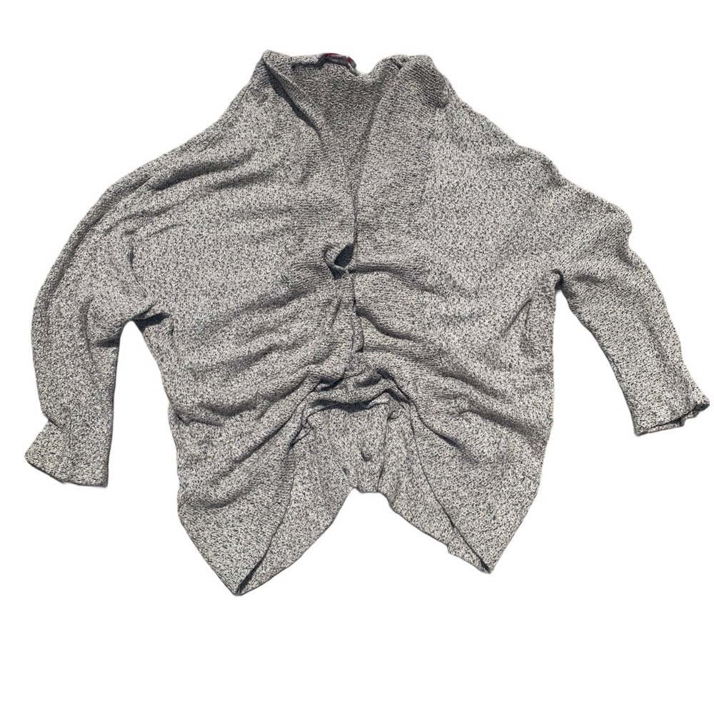 Pretty Young Thing Grey & Cream Marled Open Knit Cardigan - Size Large